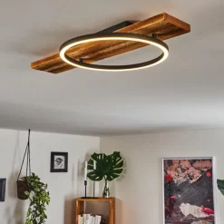 Plafonnier Pompu LED Bois foncé, Noir, 1 lumière