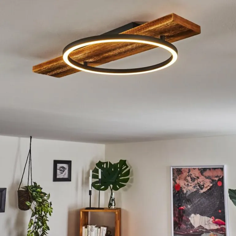 Plafonnier Pompu LED Bois foncé, Noir, 1 lumière