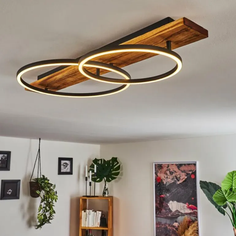 Plafonnier Pompu LED Bois foncé, Noir, 2 lumières