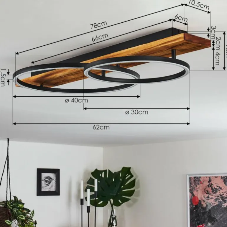 Plafonnier Pompu LED Bois foncé, Noir, 2 lumières