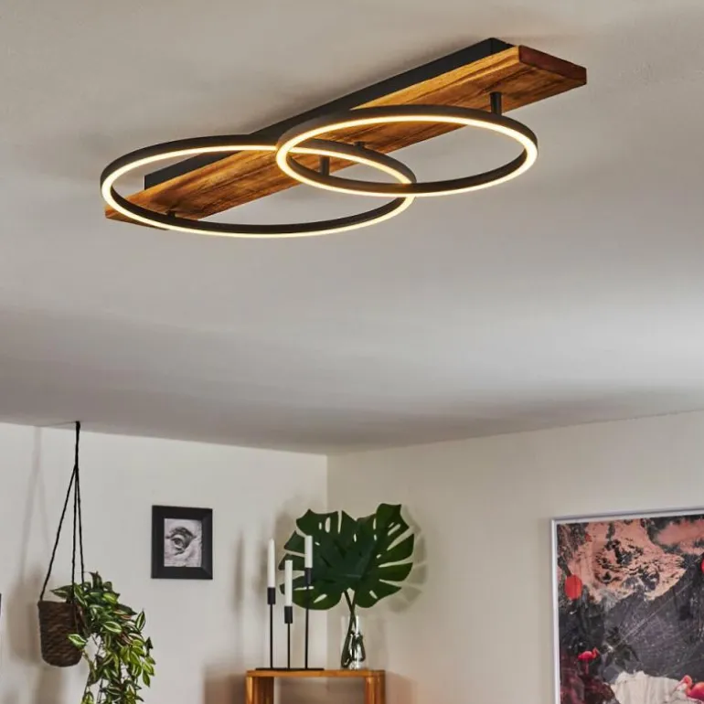 Plafonnier Pompu LED Bois foncé, Noir, 2 lumières