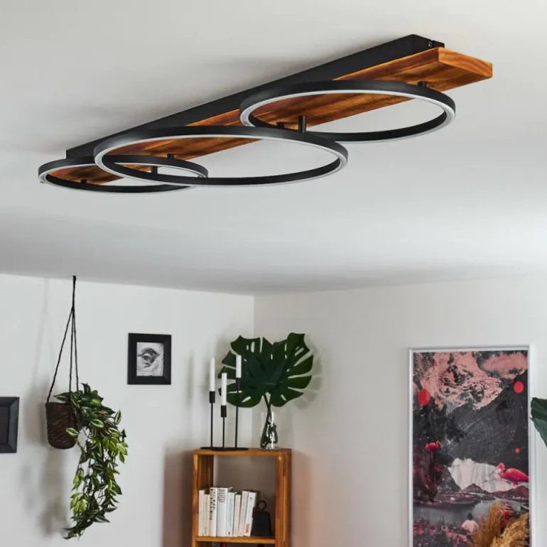 Plafonnier Pompu LED Bois foncé, Noir, 3 lumières