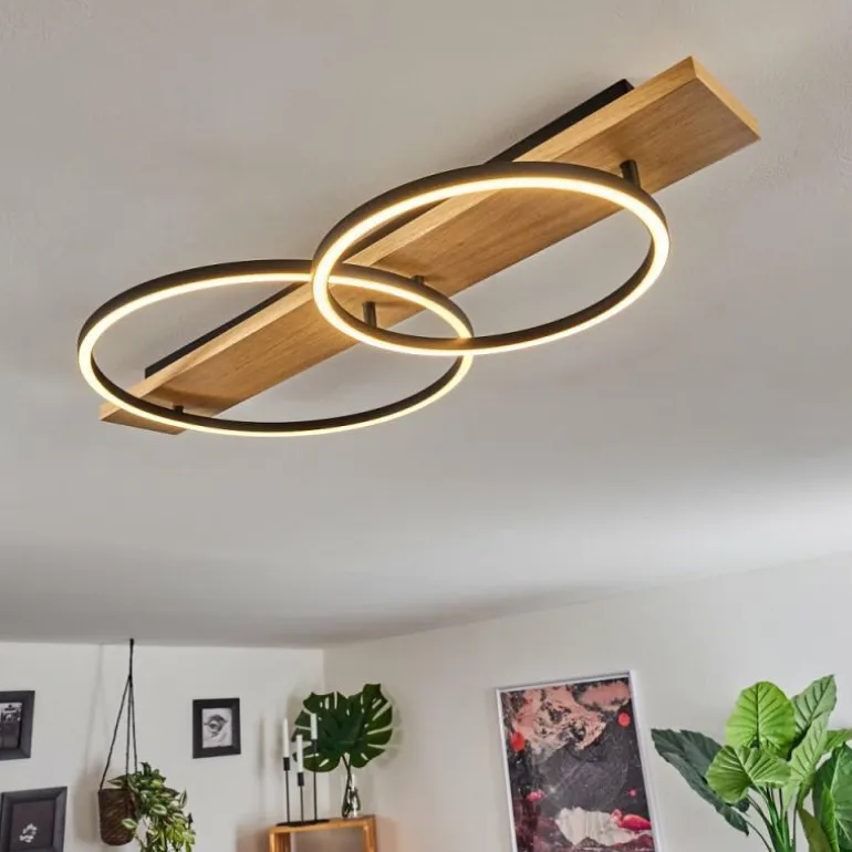 Plafonnier Pompu LED Bois clair, Noir, 2 lumières