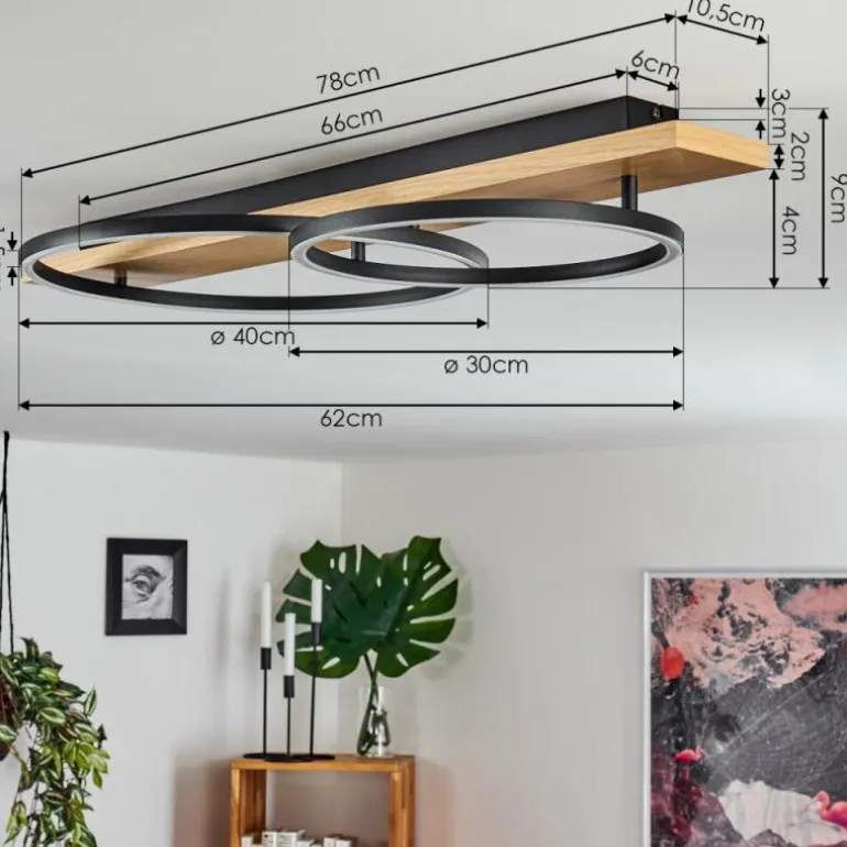 Plafonnier Pompu LED Bois clair, Noir, 2 lumières