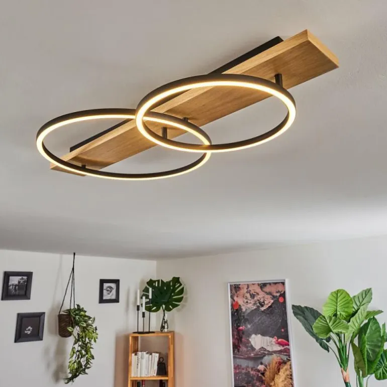 Plafonnier Pompu LED Bois clair, Noir, 2 lumières