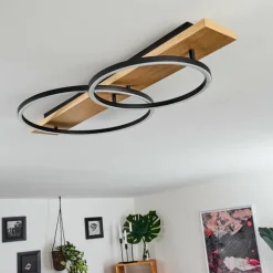Plafonnier Pompu LED Bois clair, Noir, 2 lumières