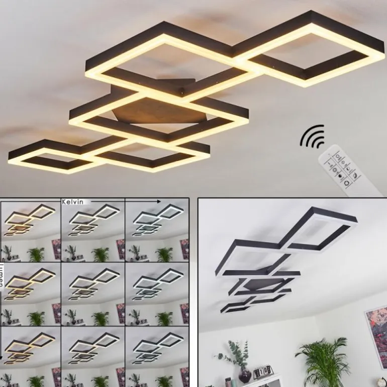 Plafonnier Pourao LED Noir, Blanc, 1 lumière, Télécommandes