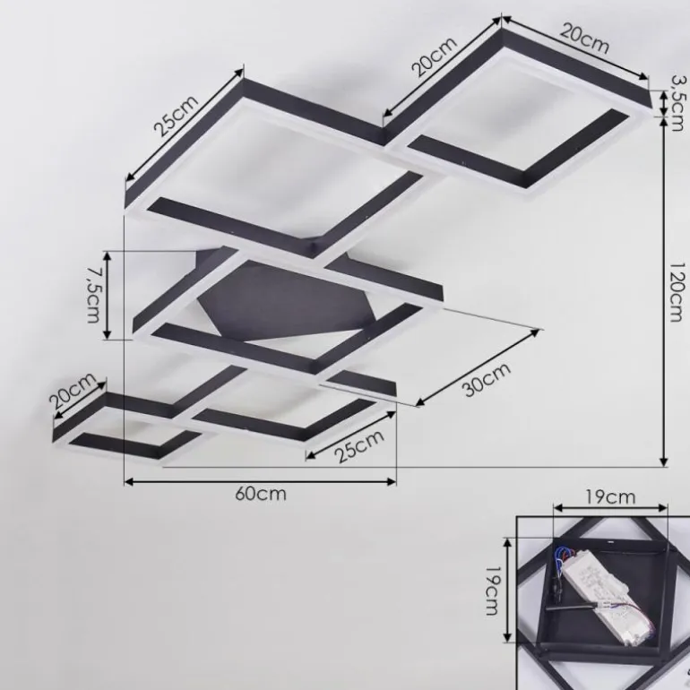 Plafonnier Pourao LED Noir, Blanc, 1 lumière, Télécommandes