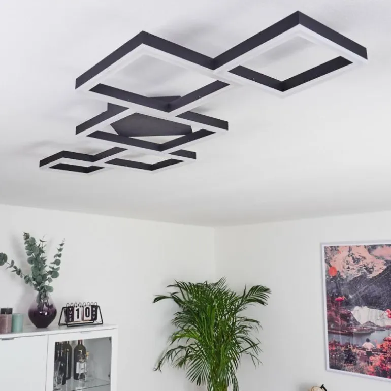 Plafonnier Pourao LED Noir, Blanc, 1 lumière, Télécommandes
