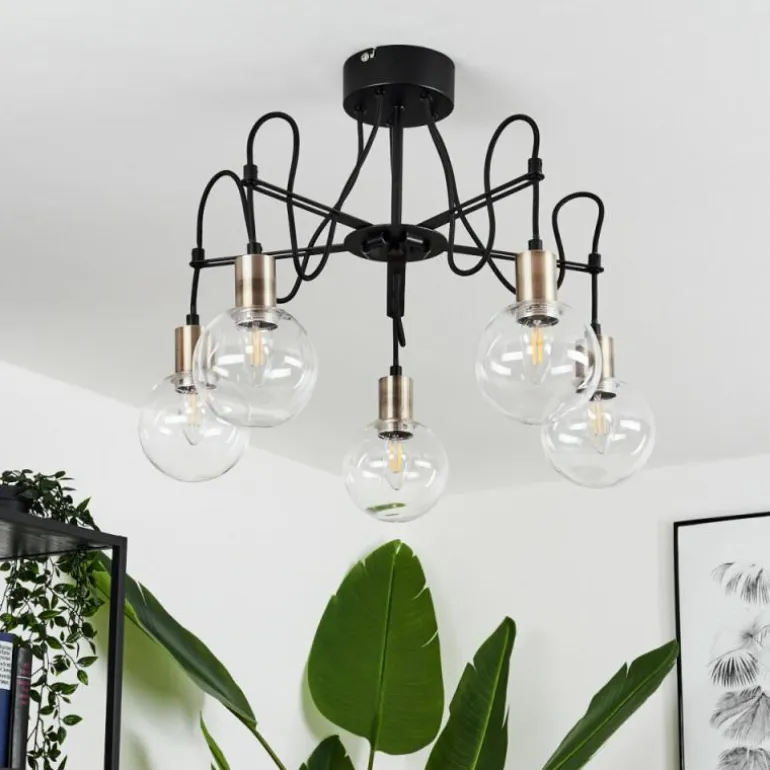 Plafonnier Quento Laiton, Noir, 5 lumières