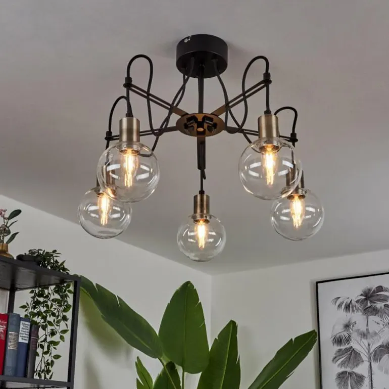 Plafonnier Quento Laiton, Noir, 5 lumières