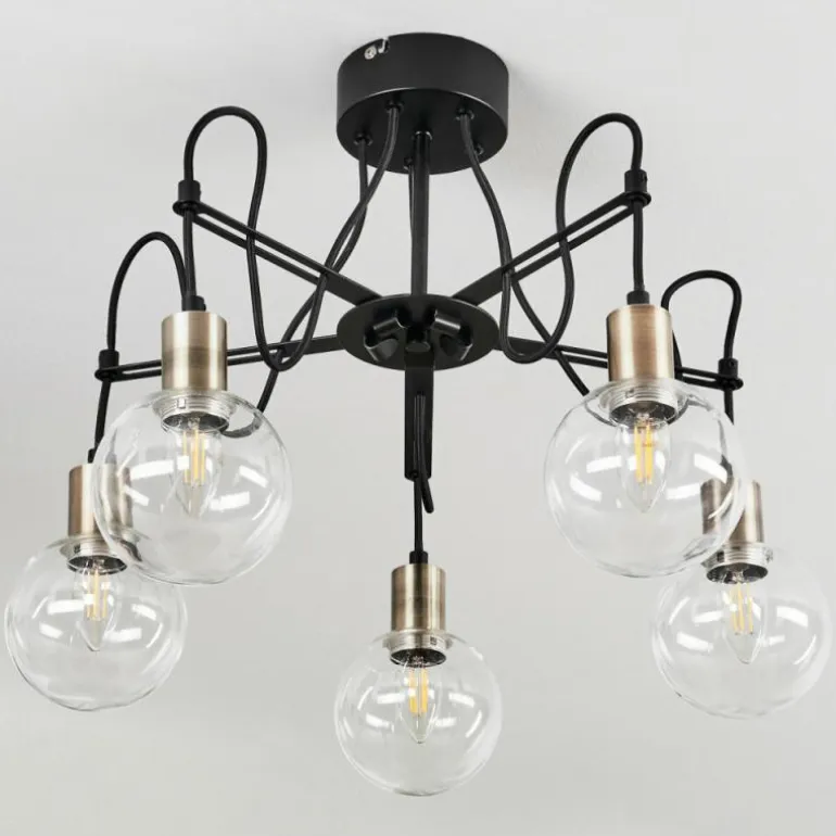 Plafonnier Quento Laiton, Noir, 5 lumières