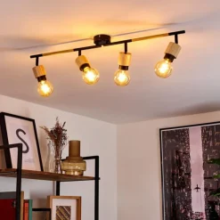 Plafonnier Sezze Bois clair, Noir, 4 lumières