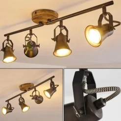 Plafonnier Skodsbol Gris, Brun clair, Acier brossé, 4 lumières