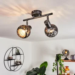 Plafonnier Stavik Noir, Argenté, 2 lumières