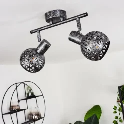 Plafonnier Stavik Noir, Argenté, 2 lumières