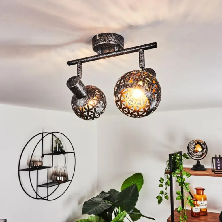 Plafonnier Stavik Noir, Argenté, 2 lumières