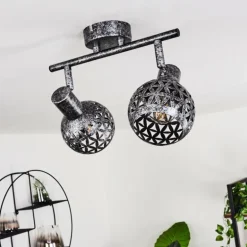 Plafonnier Stavik Noir, Argenté, 2 lumières