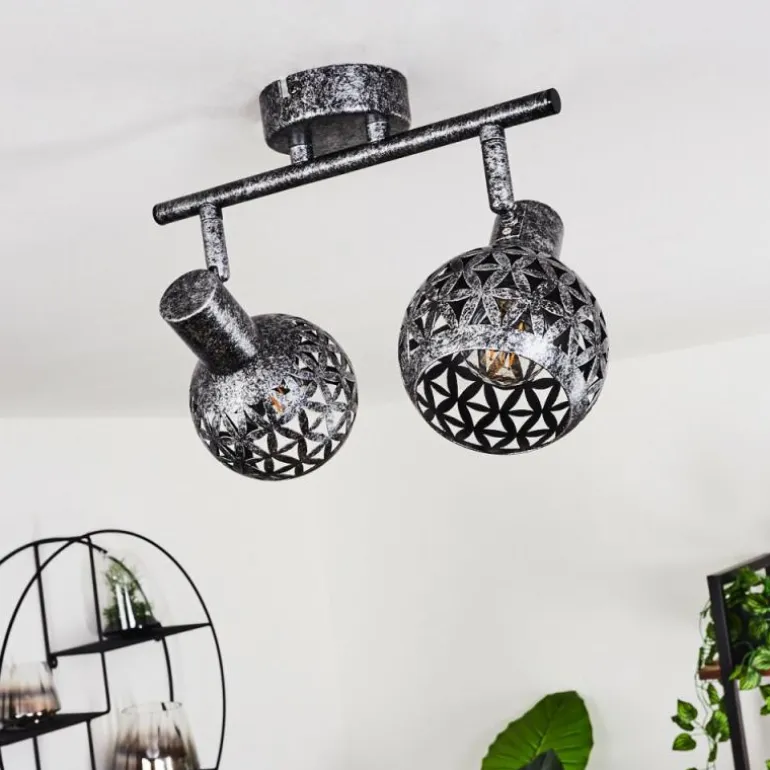 Plafonnier Stavik Noir, Argenté, 2 lumières