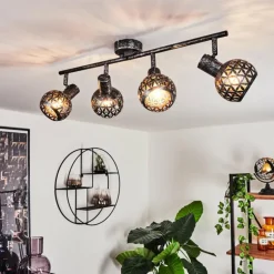 Plafonnier Stavik Noir, Argenté, 4 lumières