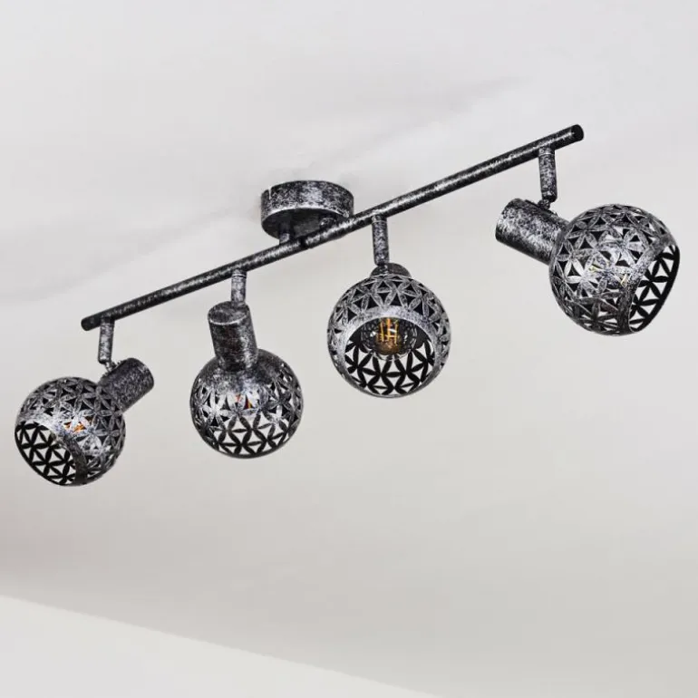 Plafonnier Stavik Noir, Argenté, 4 lumières