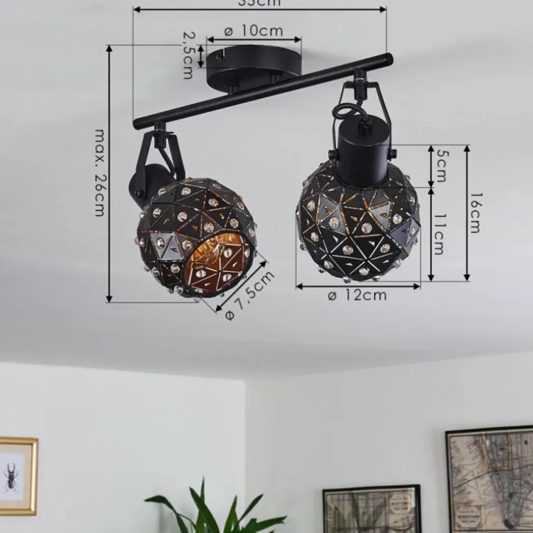 Plafonnier Sunasau Noir, 2 lumières