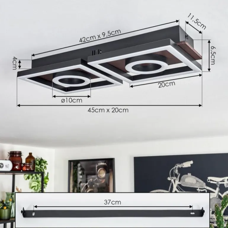 Plafonnier Taboneira LED Brun foncé, Noir, 2 lumières