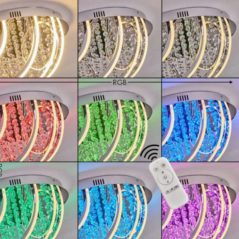 Plafonnier Toirano LED Chrome, Scintillant, Argenté, Blanc, 2 lumières, Télécommandes, Changeur de couleurs