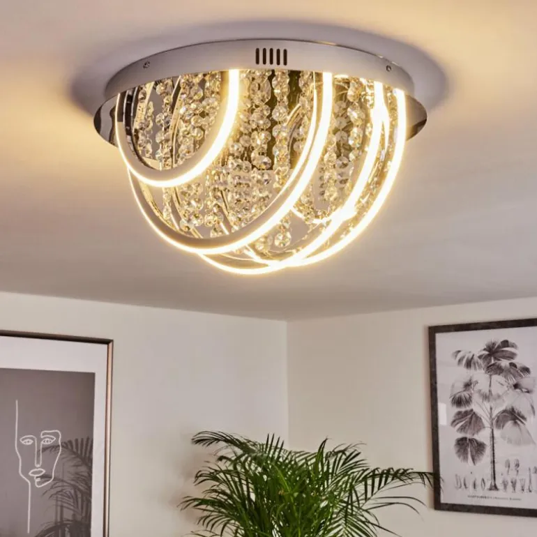 Plafonnier Toirano LED Chrome, Scintillant, Argenté, Blanc, 2 lumières, Télécommandes, Changeur de couleurs