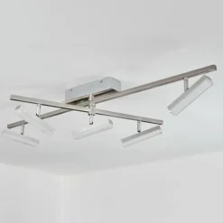 Plafonnier Vehkala LED Chrome, Nickel mat, 5 lumières, Télécommandes, Changeur de couleurs