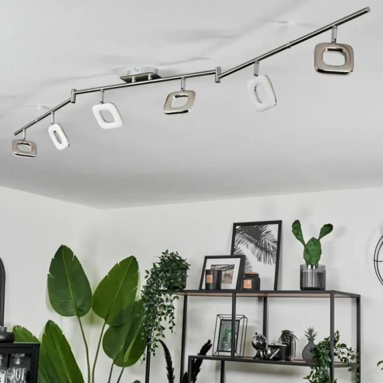 Plafonnier Villenauxe LED Nickel mat, 6 lumières