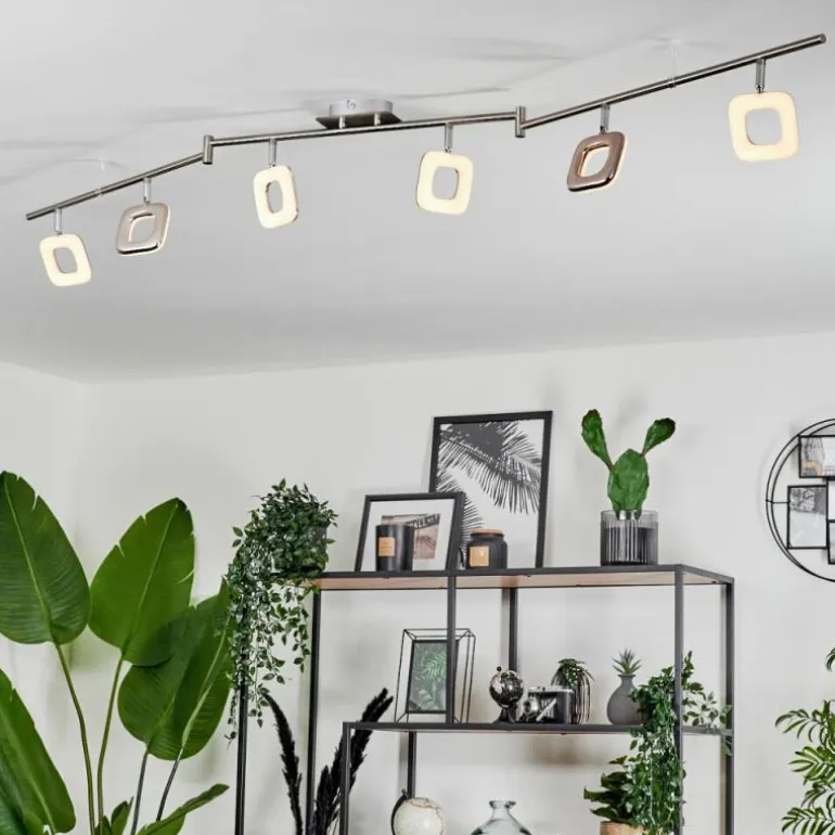 Plafonnier Villenauxe LED Nickel mat, 6 lumières