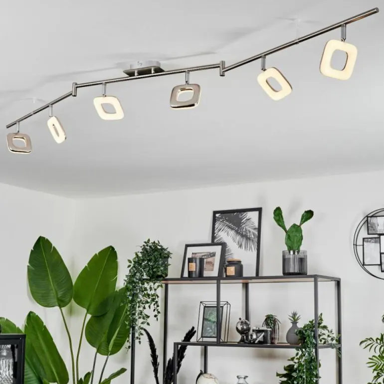Plafonnier Villenauxe LED Nickel mat, 6 lumières