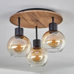 Plafonnier Vouhet Brun, Couleur bois, Noir, 3 lumières
