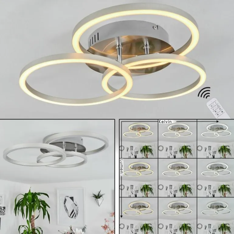 Plafonnier Xena LED Nickel mat, 1 lumière, Télécommandes