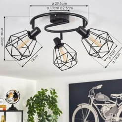 Plafonnier Yaak Noir, 3 lumières