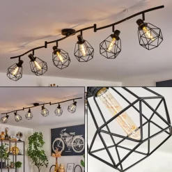 Plafonnier Yaak Noir, 6 lumières