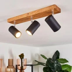 Plafonnier Zuoz Bois clair, 3 lumières