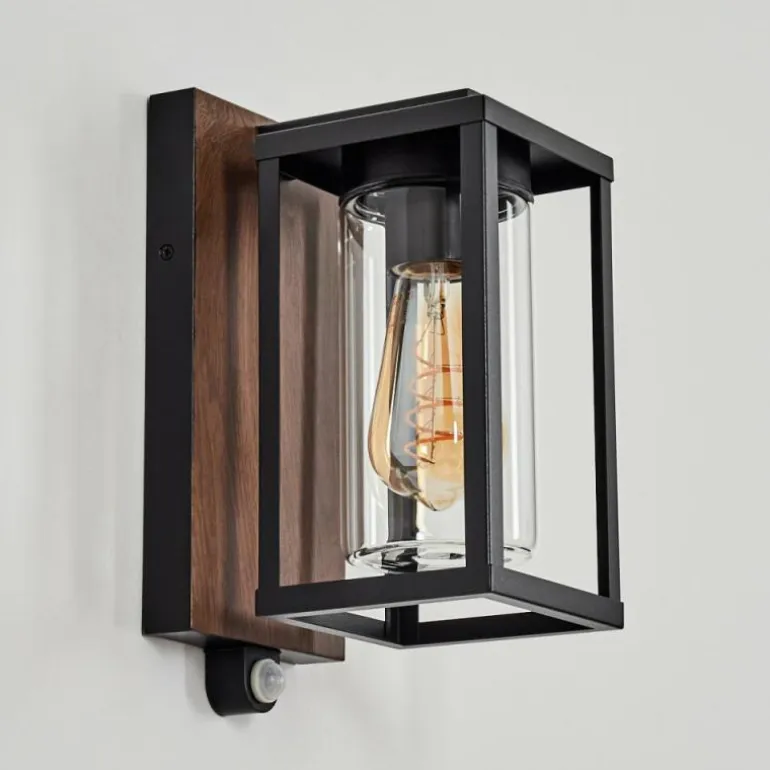 Portalis Lampe murale d´extérieur Brun, Couleur bois, Noir, 1 lumière, Détecteur de mouvement