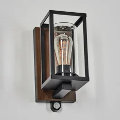 Portalis Lampe murale d´extérieur Brun, Couleur bois, Noir, 1 lumière, Détecteur de mouvement