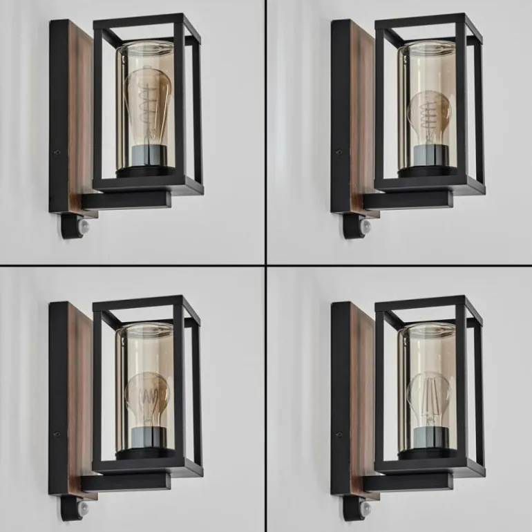 Portalis Lampe murale d´extérieur Brun, Couleur bois, Noir, 1 lumière, Détecteur de mouvement