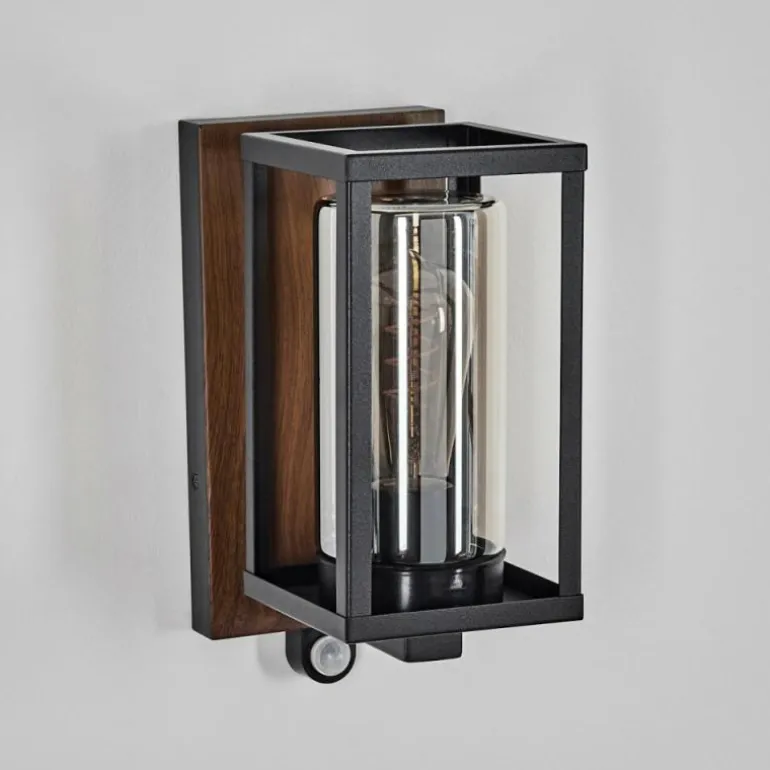 Portalis Lampe murale d´extérieur Brun, Couleur bois, Noir, 1 lumière, Détecteur de mouvement