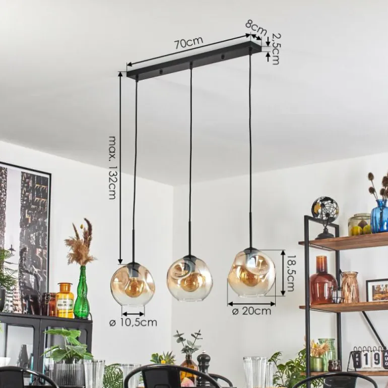 Ripoll Suspension Ambre, Clair, 3 lumières
