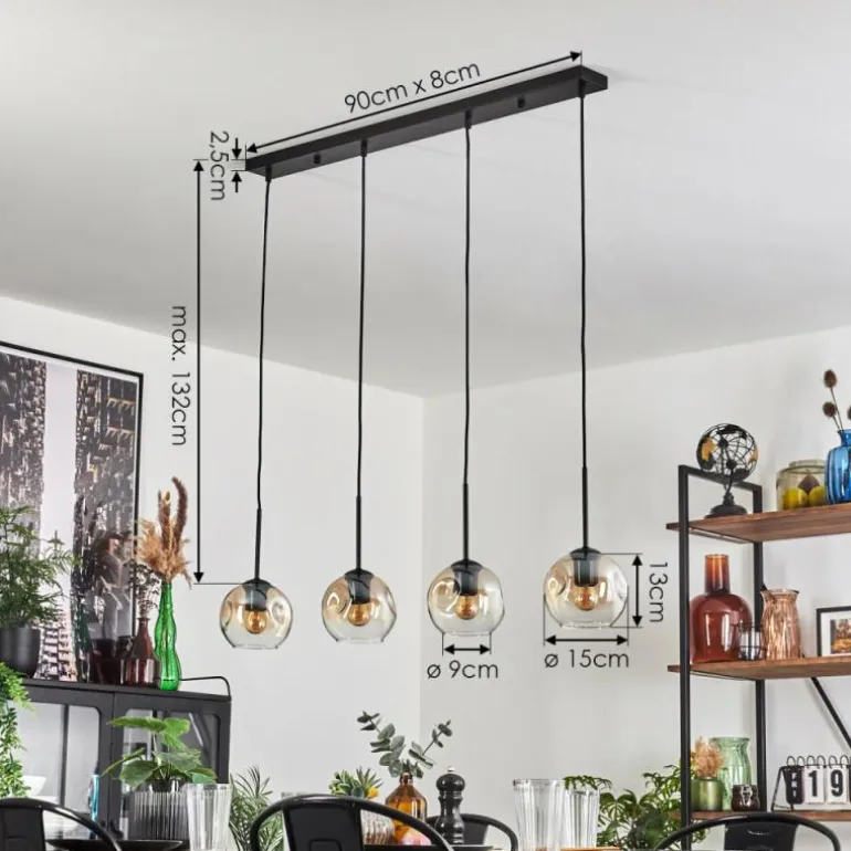 Ripoll Suspension Ambre, Clair, 4 lumières