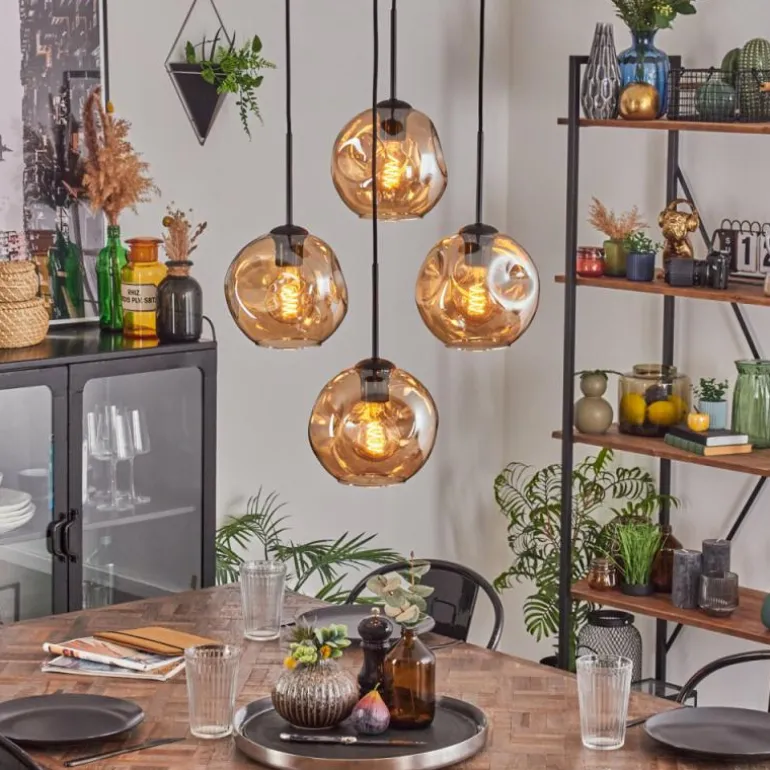 Ripoll Suspension, Boule lumineuse, Suspension Ambre, 4 lumières