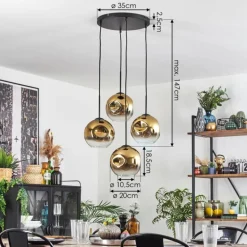 Ripoll Suspension, Boule lumineuse, Suspension Or, Clair, 4 lumières