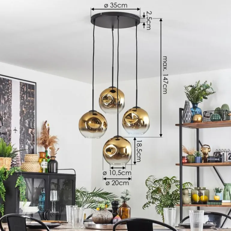 Ripoll Suspension, Boule lumineuse, Suspension Or, Clair, 4 lumières