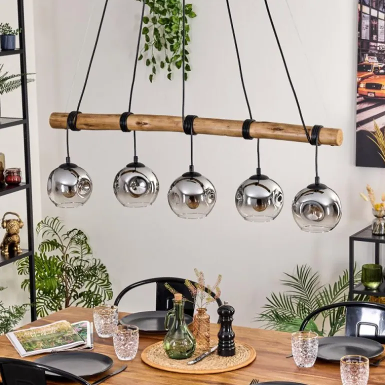 Ripoll Suspension, Boule lumineuse, Suspension Chrome, Fumé, 5 lumières