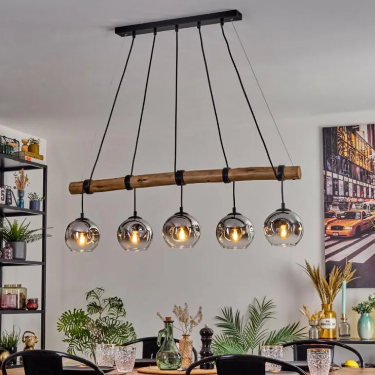 Ripoll Suspension, Boule lumineuse, Suspension Chrome, Fumé, 5 lumières