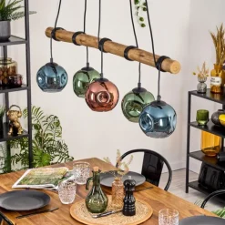 Ripoll Suspension, Boule lumineuse, Suspension Bleu, Vert, Cuivré, 5 lumières